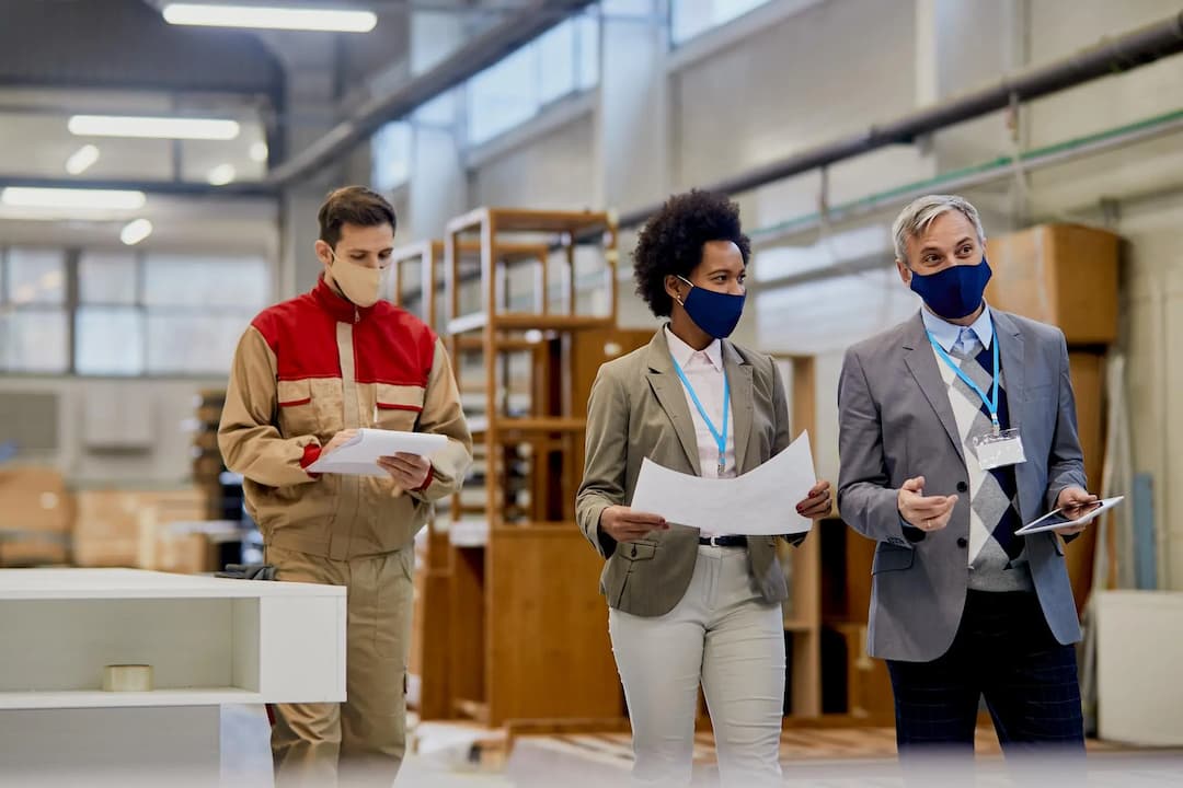 Business professionals collaborating in an office environment