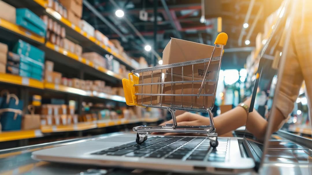 Person shopping in a warehouse aisle