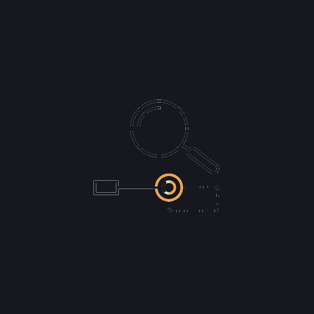 minimal line icon of a magnifying glass held over a single workflow diagram, scoping concept