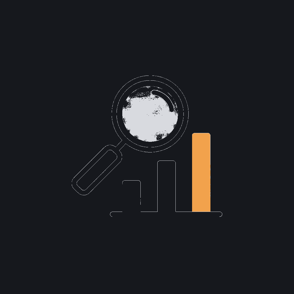 minimal line icon of a magnifying glass over a bar chart, concept: opportunity and readiness assessment