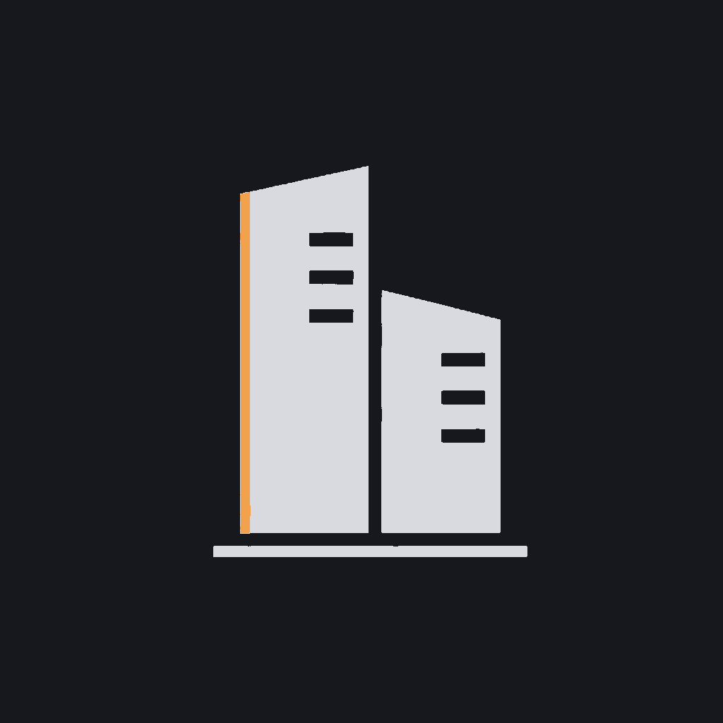 generic enterprise building glyph icon standing in for an anonymized client's logo, simple line-weight, no text
