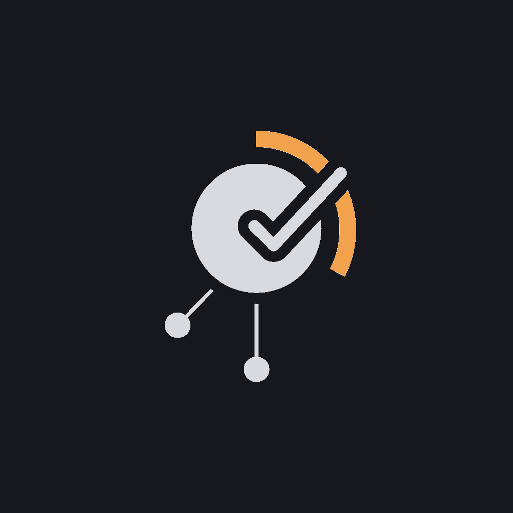 minimal line icon of a decision node with a confidence gauge and a checkmark, AI judgment concept