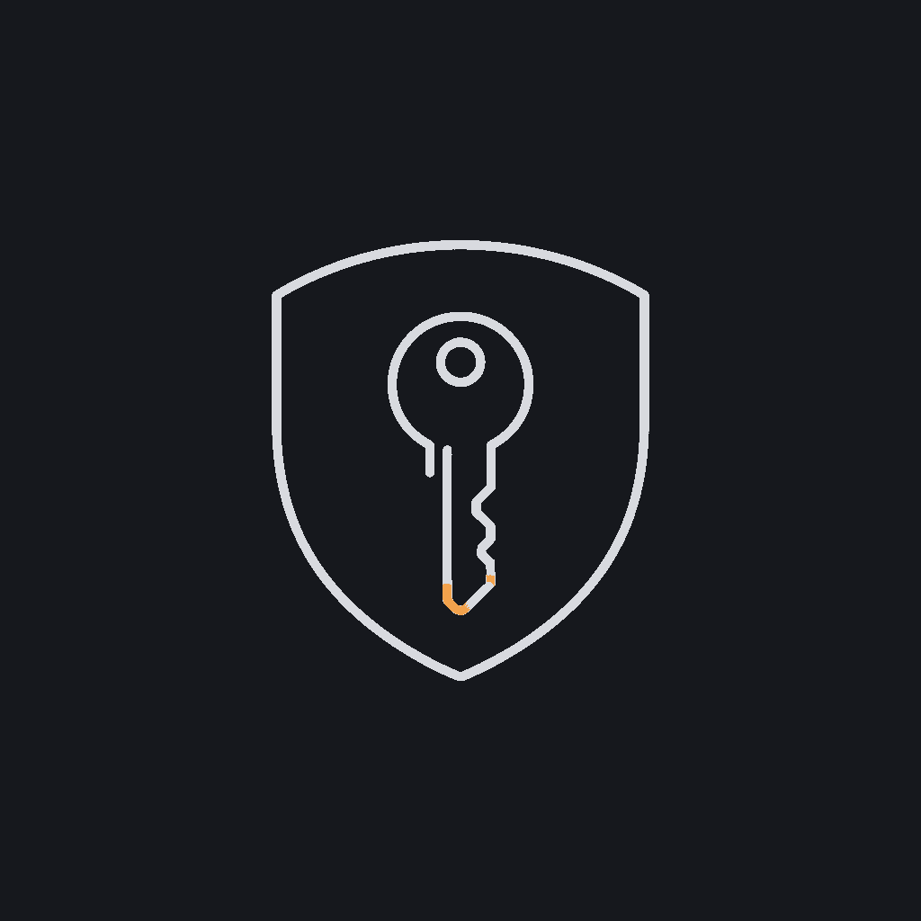 minimal line icon of a key inside a shield outline, representing system ownership with no vendor lock-in