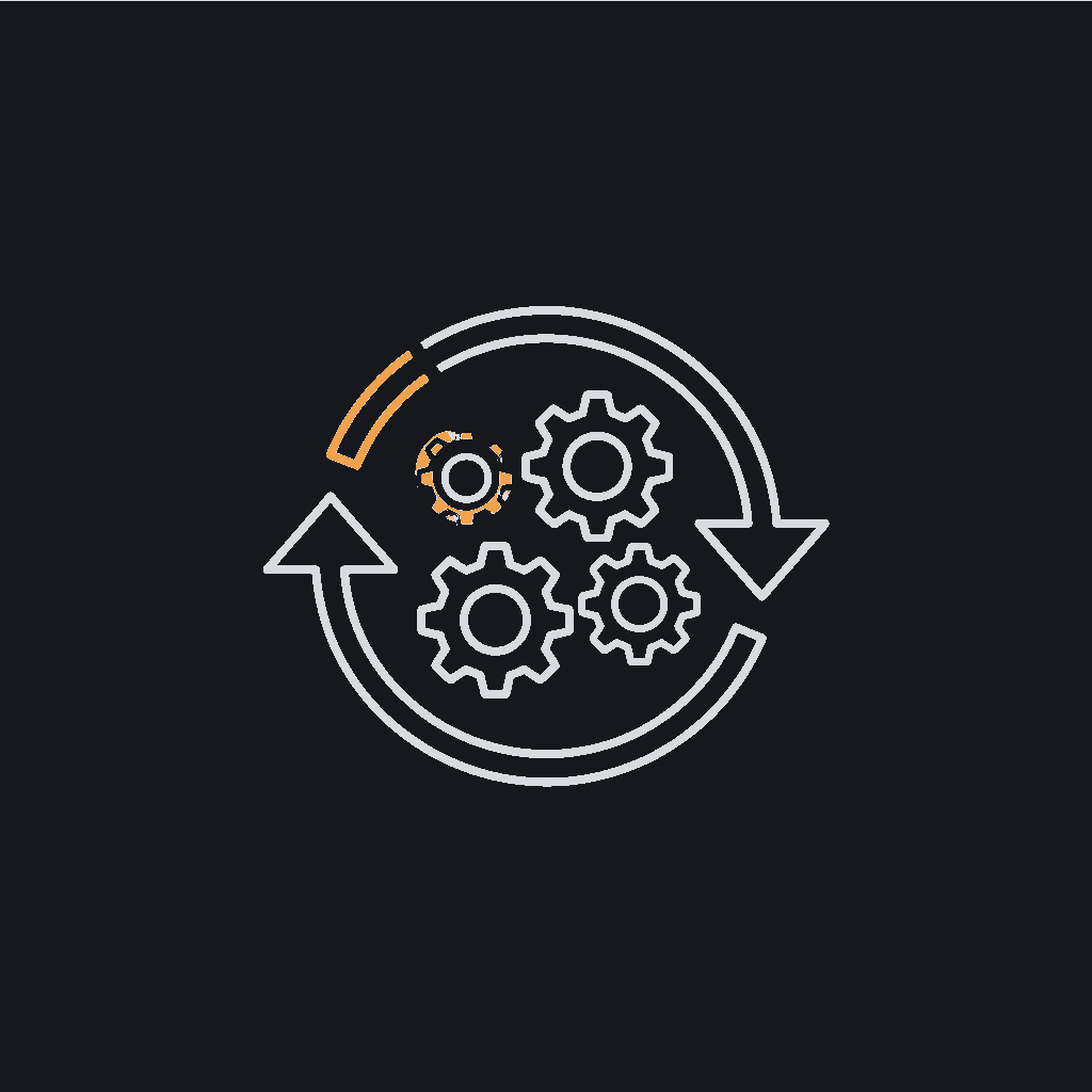 minimal line icon of a repeating gear inside a loop arrow, representing unchanged rule-based automation