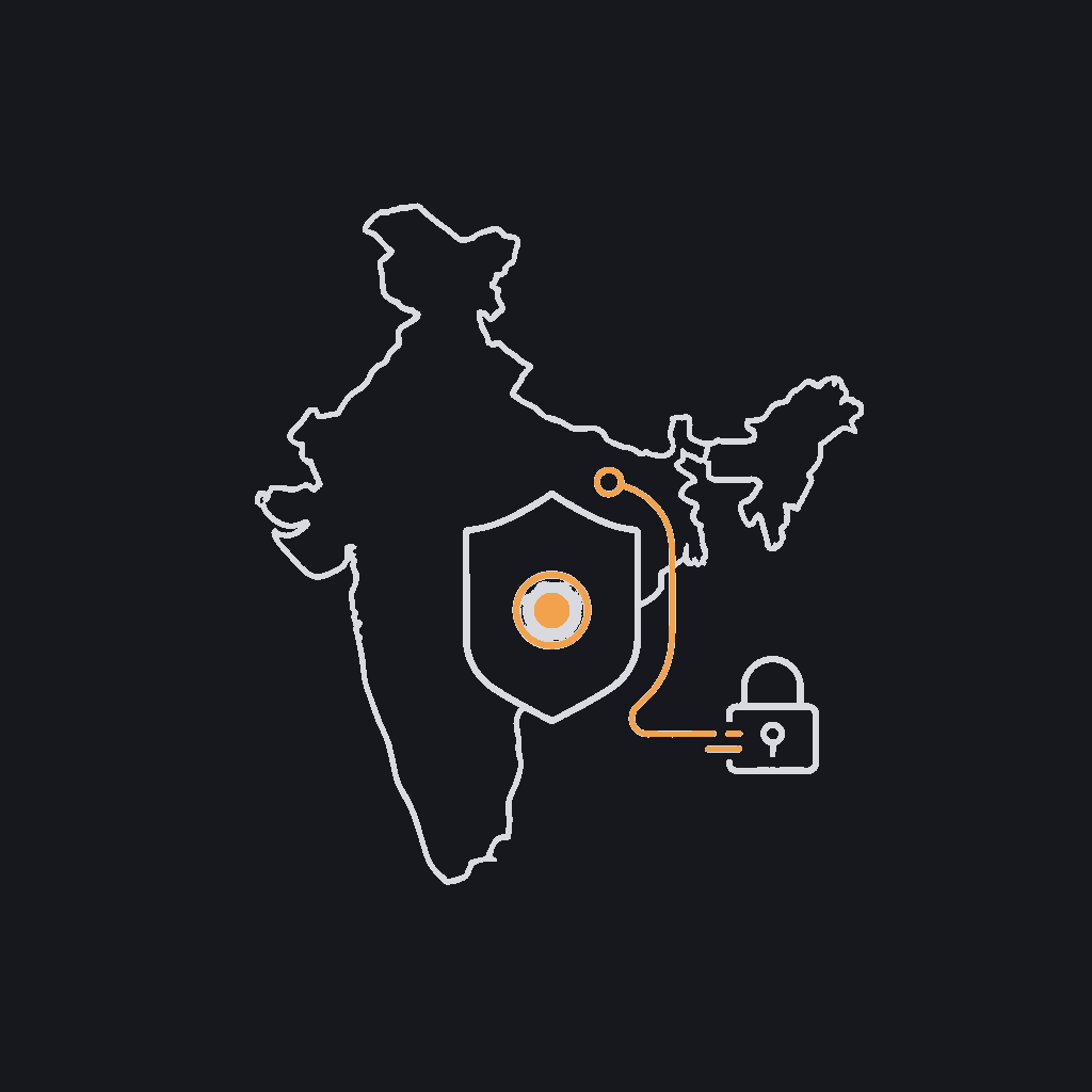 minimal single-color line icon representing India (outline map or emblem), matching the other four regional icons in this row