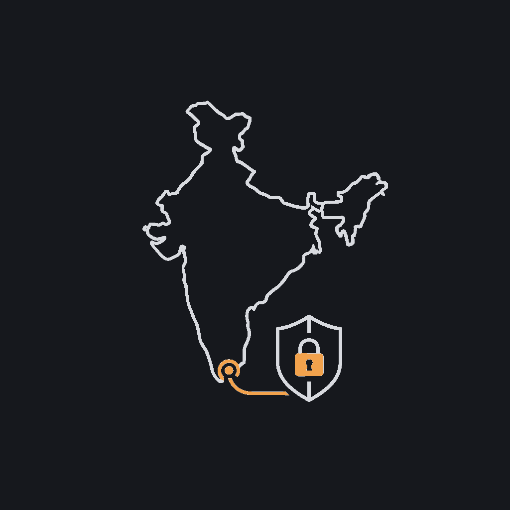 minimal single-color line icon representing India (outline map or emblem), matching the other four regional icons in this row