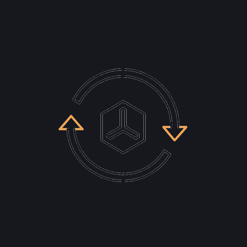 minimal line icon of a circular refresh arrow around a model node, retraining concept