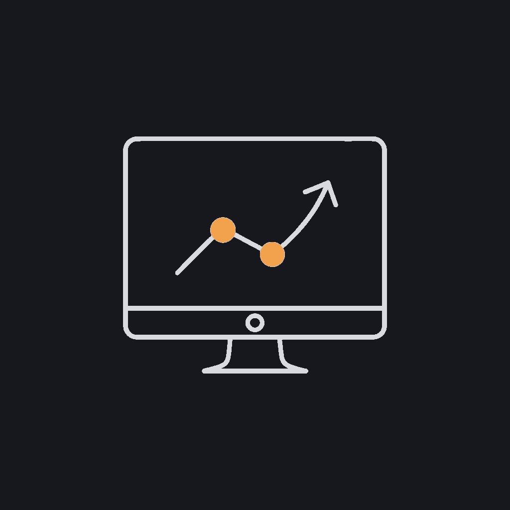 minimal line icon of a monitor showing an ascending step chart, single stroke, ongoing-tuning concept