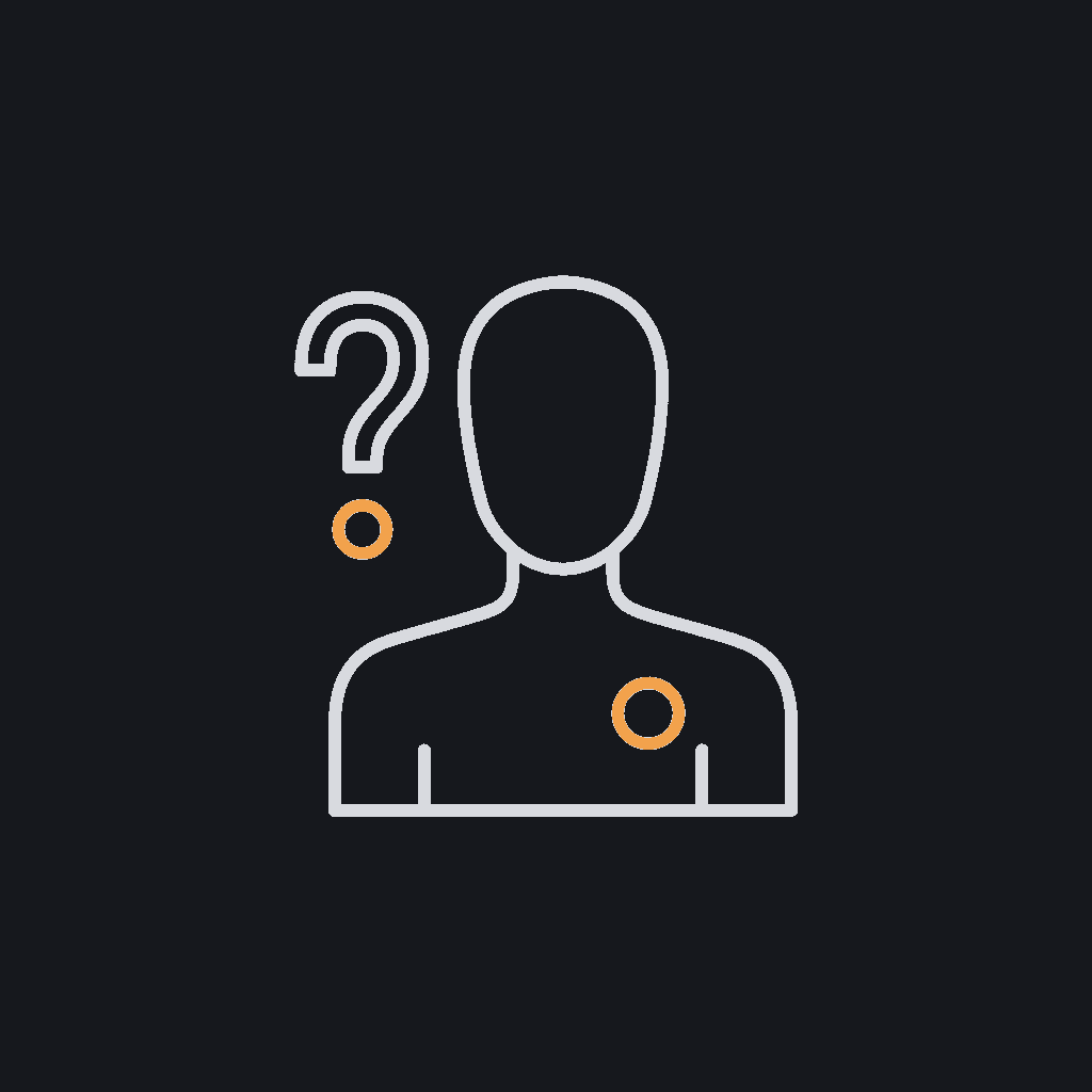 minimal line icon of a person silhouette with a question mark, concept: no internal owner