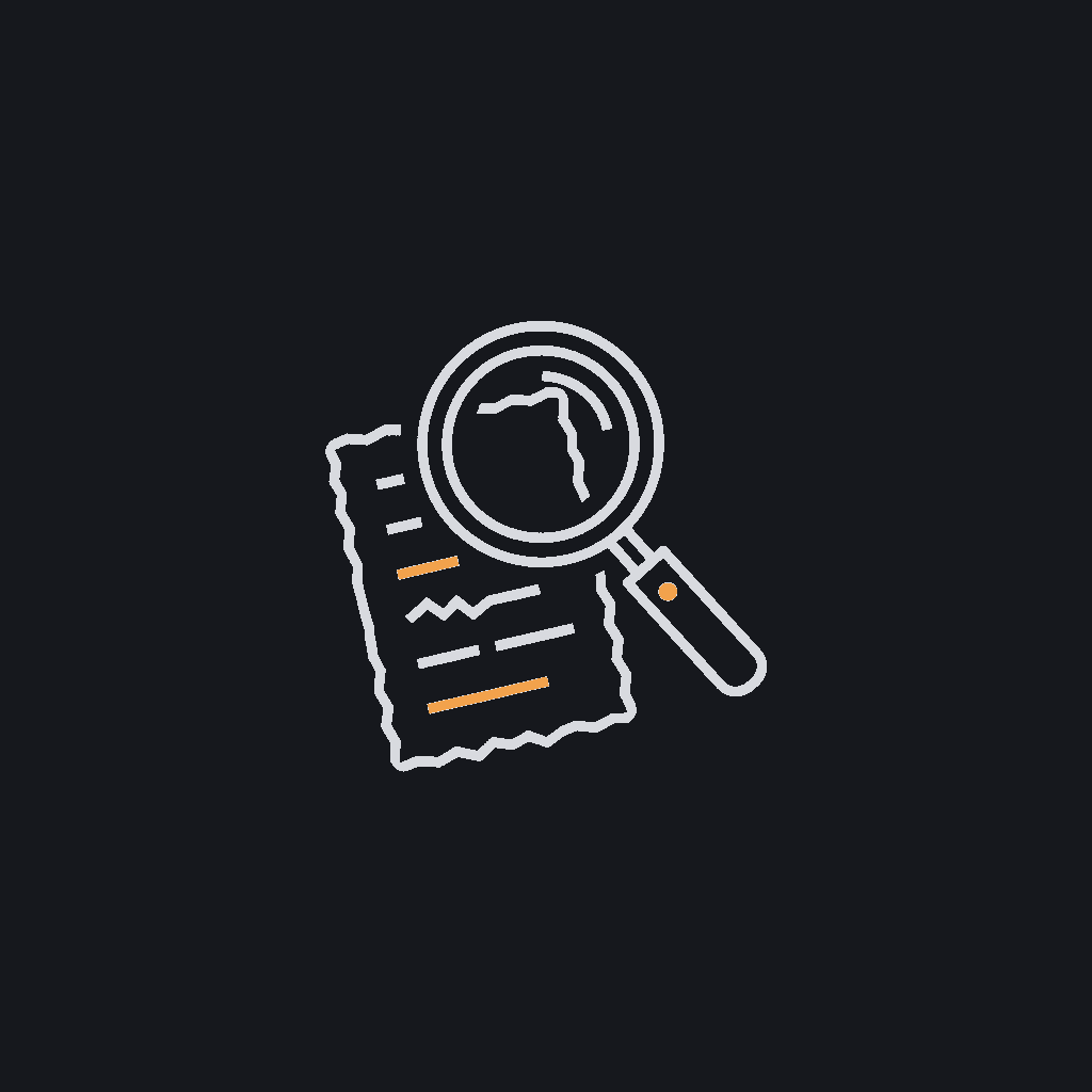 minimal line icon of a magnifying glass over a scanned, slightly skewed paper page, extraction-from-messy-input concept