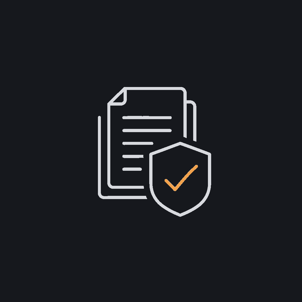 minimal line icon of a document stack reinforced with a checkmark shield, resilience concept