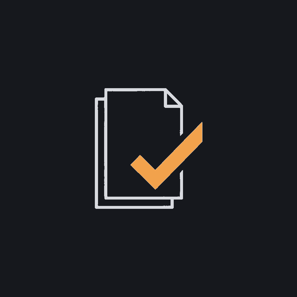 tiny line icon of a document with a checkmark, classify step