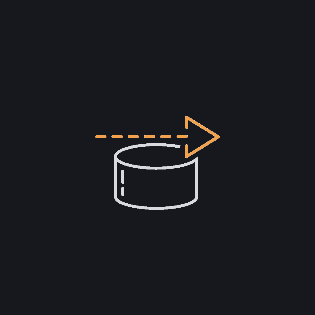 tiny line icon of an arrow entering a database cylinder, post step