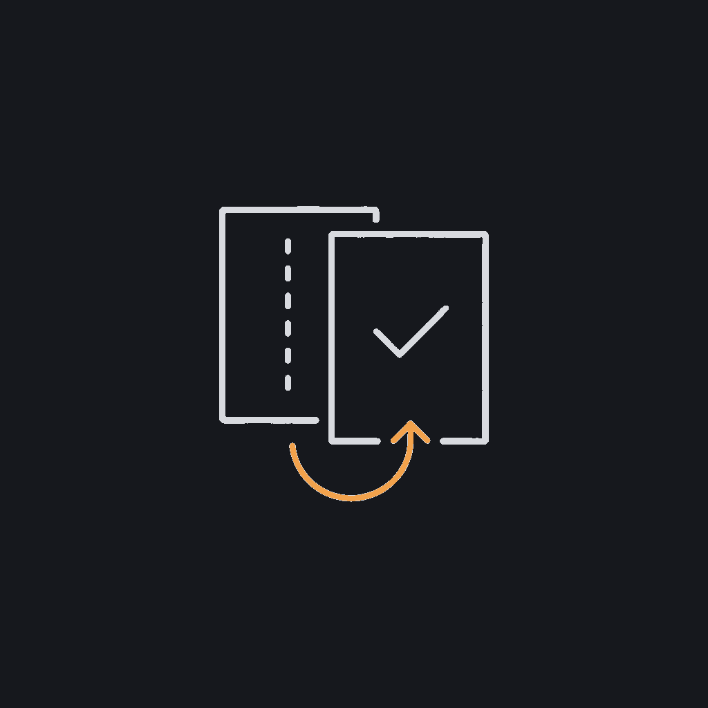 tiny line icon of two documents being compared side by side, validate step