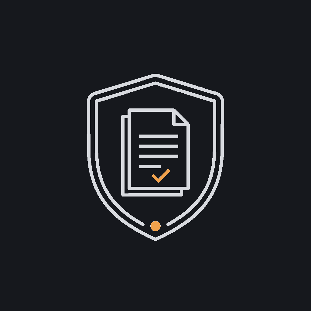minimal mono-line icon of a shield with a document inside, claims-verification concept, no color fill