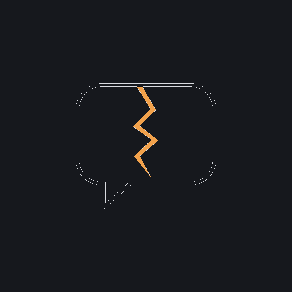 &mdash; minimal line icon of a speech bubble with a jagged crack through it, symbolizing an unverified model answer